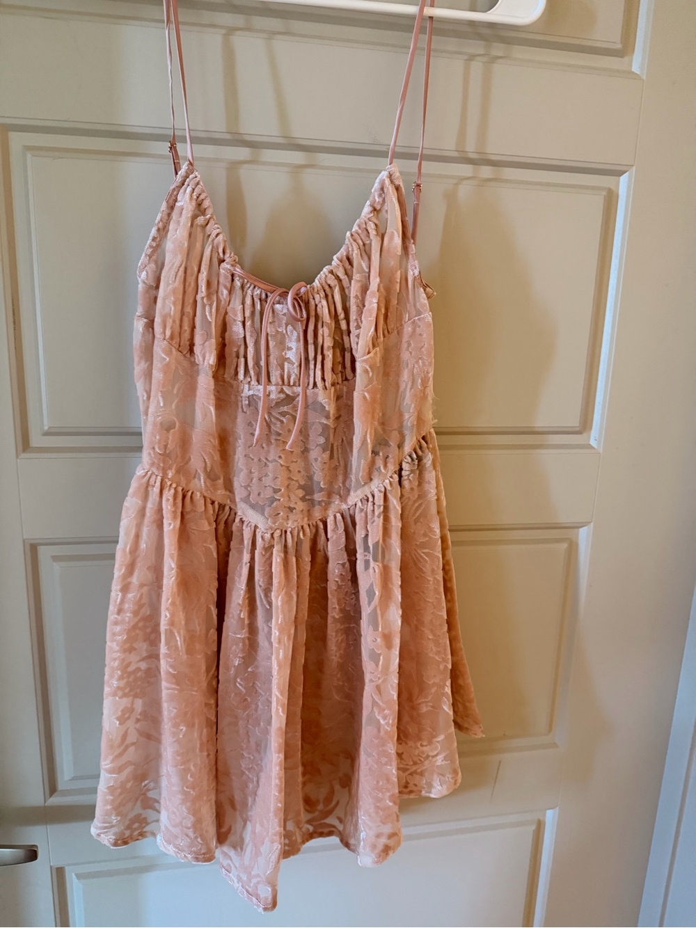 Vanessa Mooney Blush Peach Lace Slip Dress